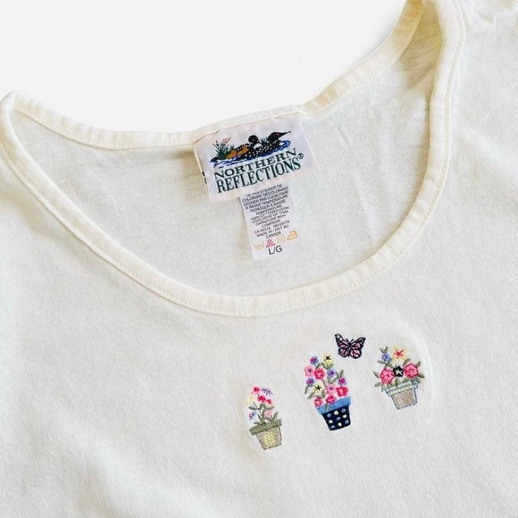 90s Northern Reflections 2pc Embroidered Flowers Gardening Button Down & Tee L - Picture 6 of 8